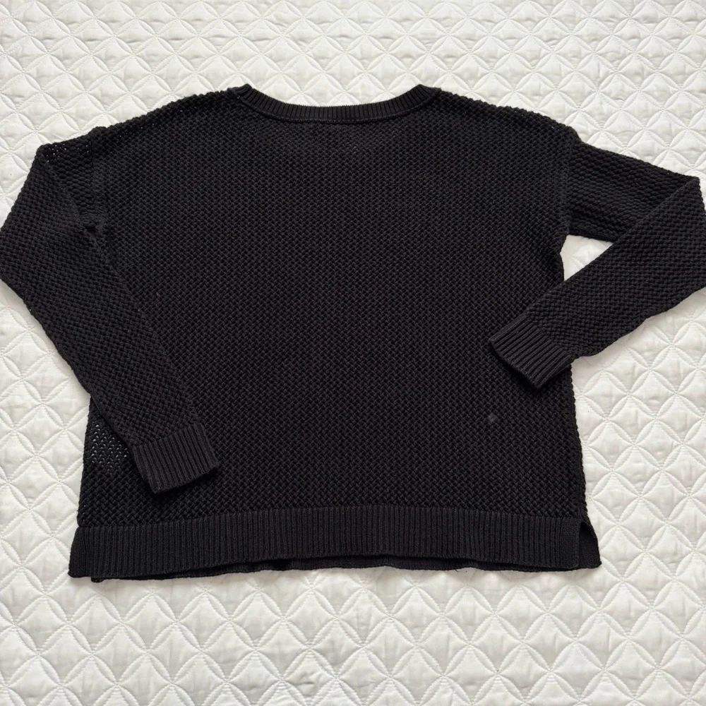 American Eagle Outfitters 100% Cotton Black Crew Open Knit Airy Sweater Sz XS